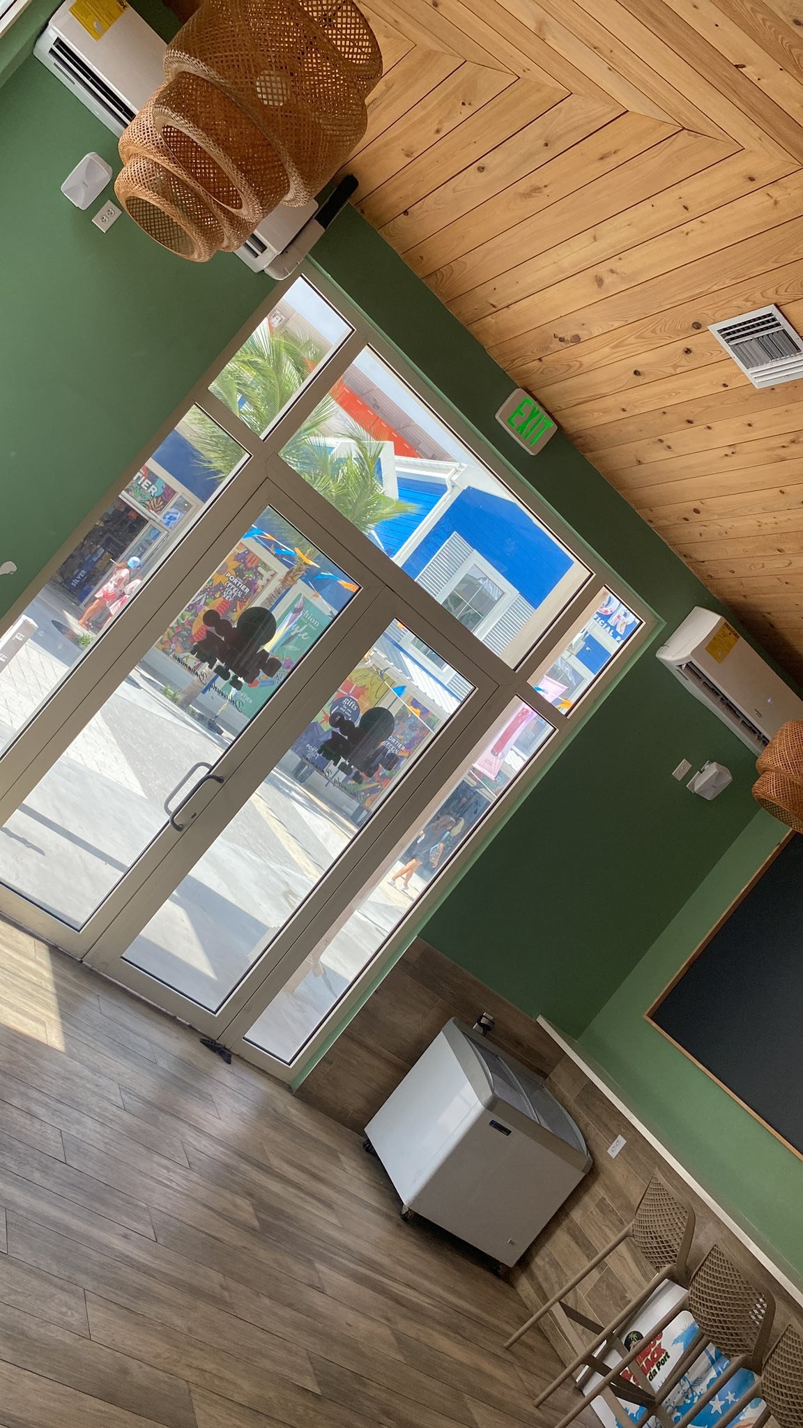 Completed split AC units installed in a restaurant interior, Nassau